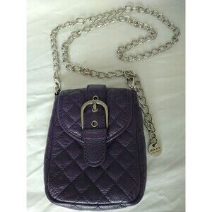 Maxx New York Quilted Crossbody Silver Chain Strap Small mini Purple Bag purse
